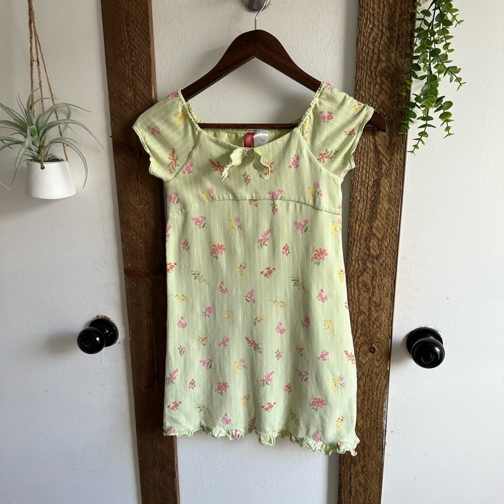 Vintage Gymboree Girl’s Peasant Front Floral Green Dress Pink Accents Size 6